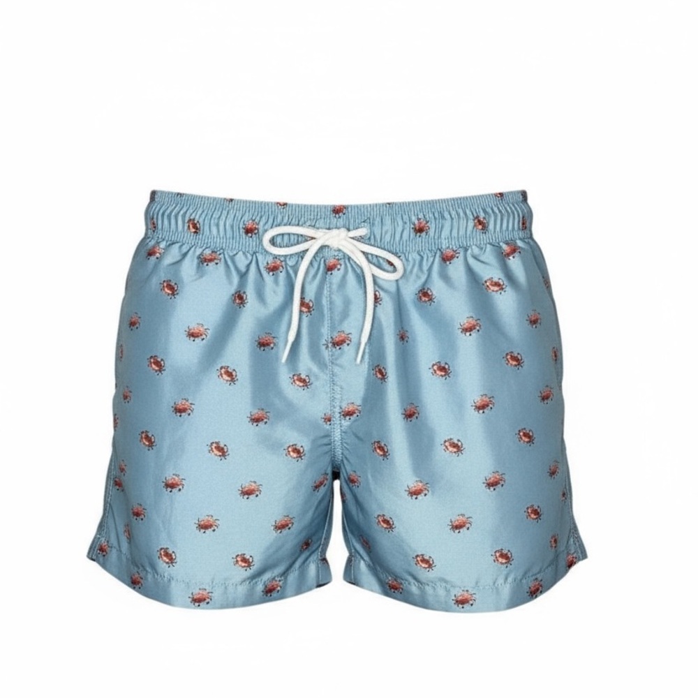 H&M Men's Crab All Over Print Swim Trunks Teal Mesh Swimsuit Shorts Size Medium